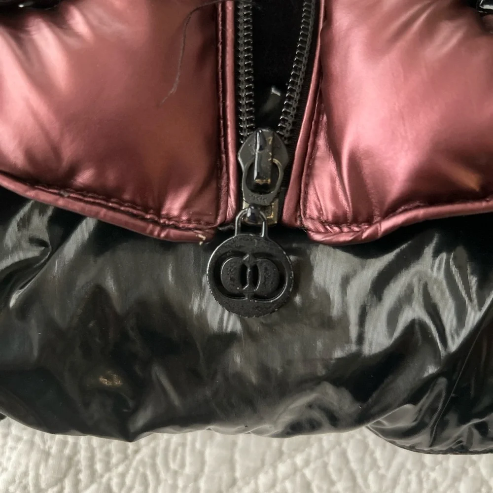 Cozy Coop Metallic Piping Jacket in Black/Ruby. Shiny black puffer size 7 Great!